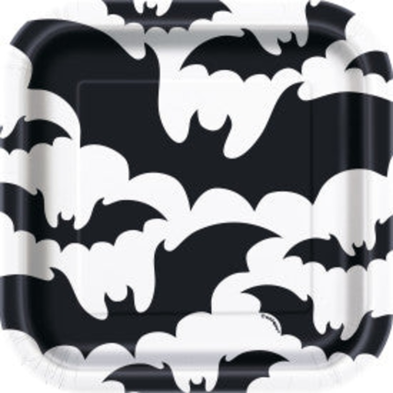 Black Bats Halloween Square 7in Dessert Plates, 10ct
