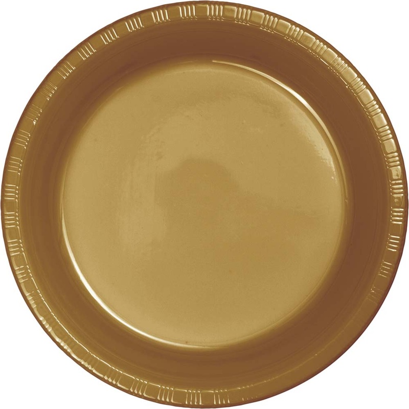 Glittering Gold 10in Plastic Dinner Plates 20ct | Solids