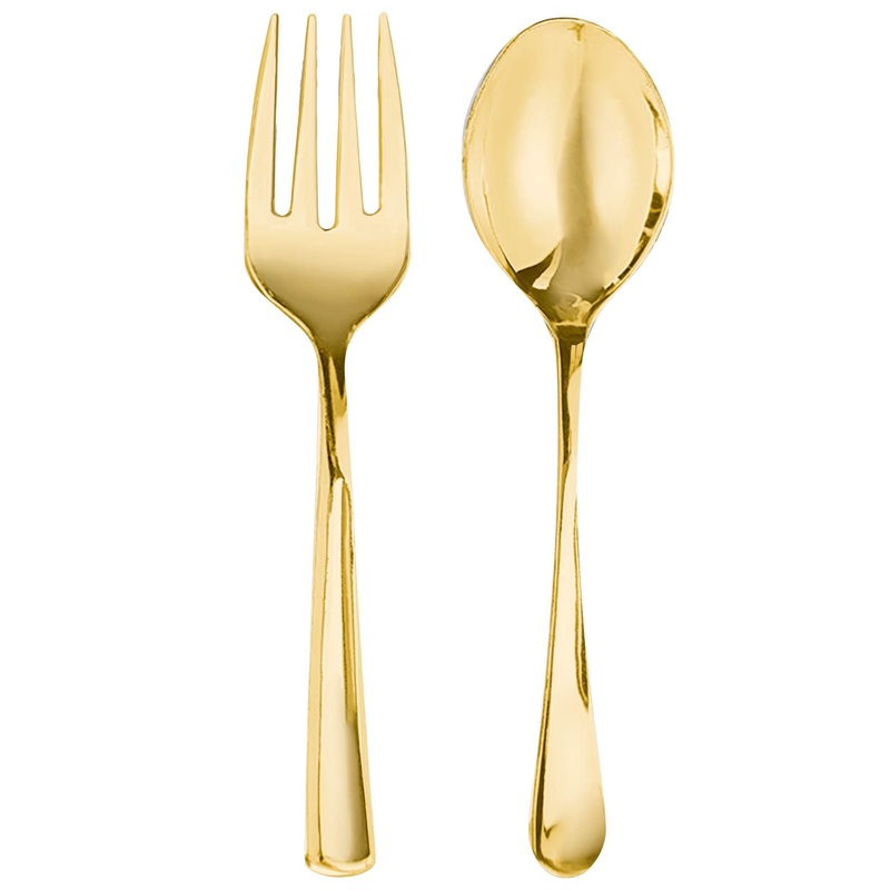 Serving Spoon & Fork Asst. | Gold