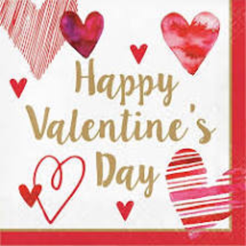 Valentines Watercolor Hearts Luncheon Napkins 16ct | Valentine's Day