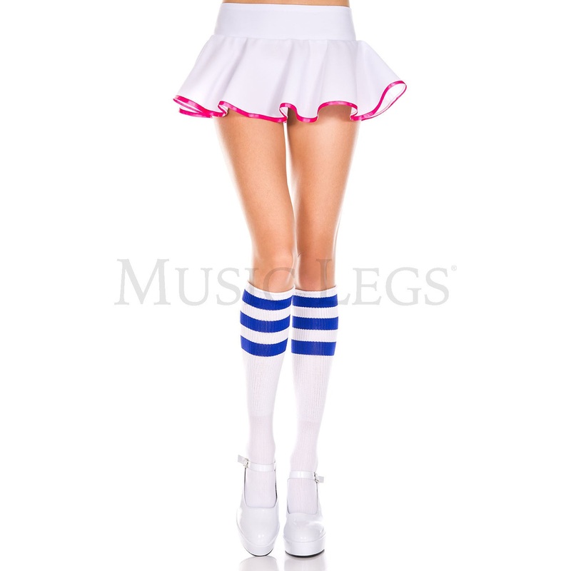 Knee High Striped Socks - White & Royal Blue