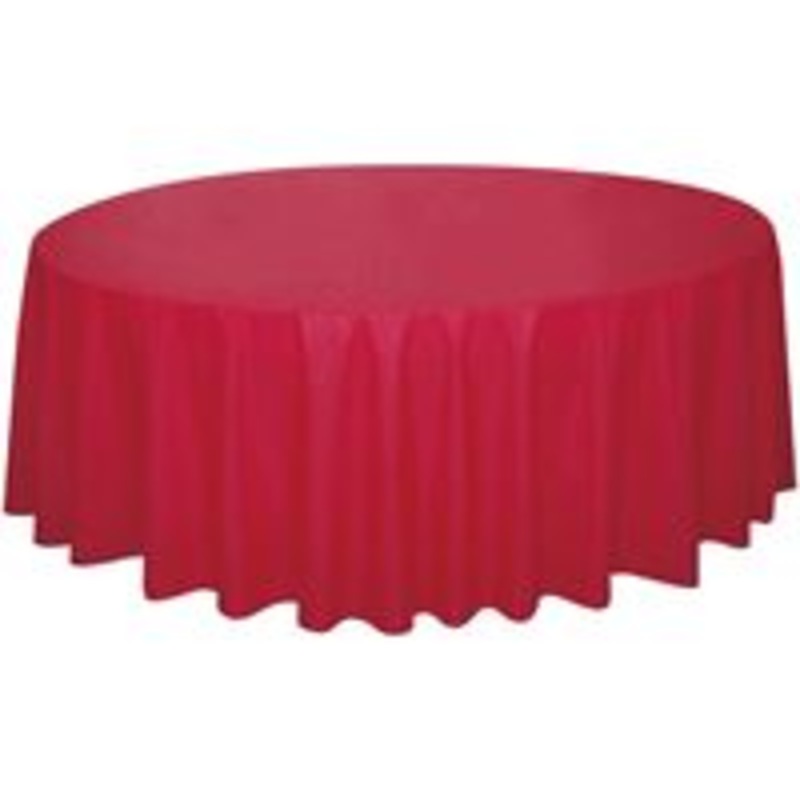 Red Solid Round Plastic Table Cover  84"