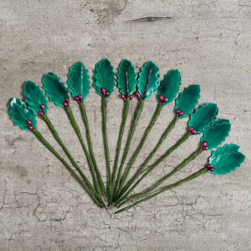 12pk Christmas Holly Leaves with Berry Picks