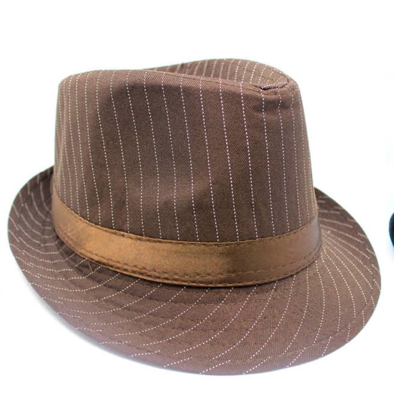 1920's Gangster Stripy Fedora Trilby Hat - Dark Brown