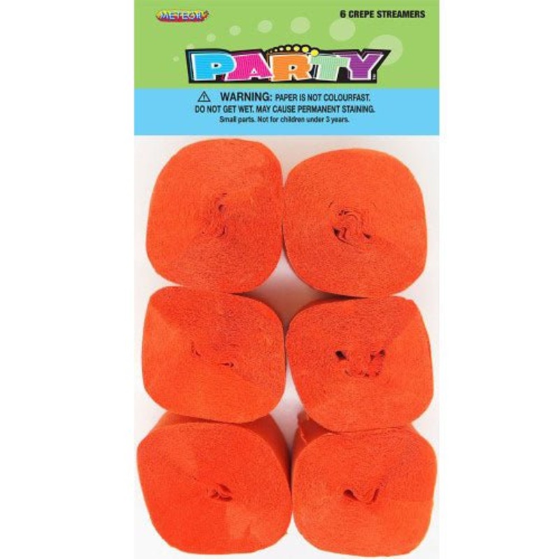 6pk Crepe Streamers - Orange