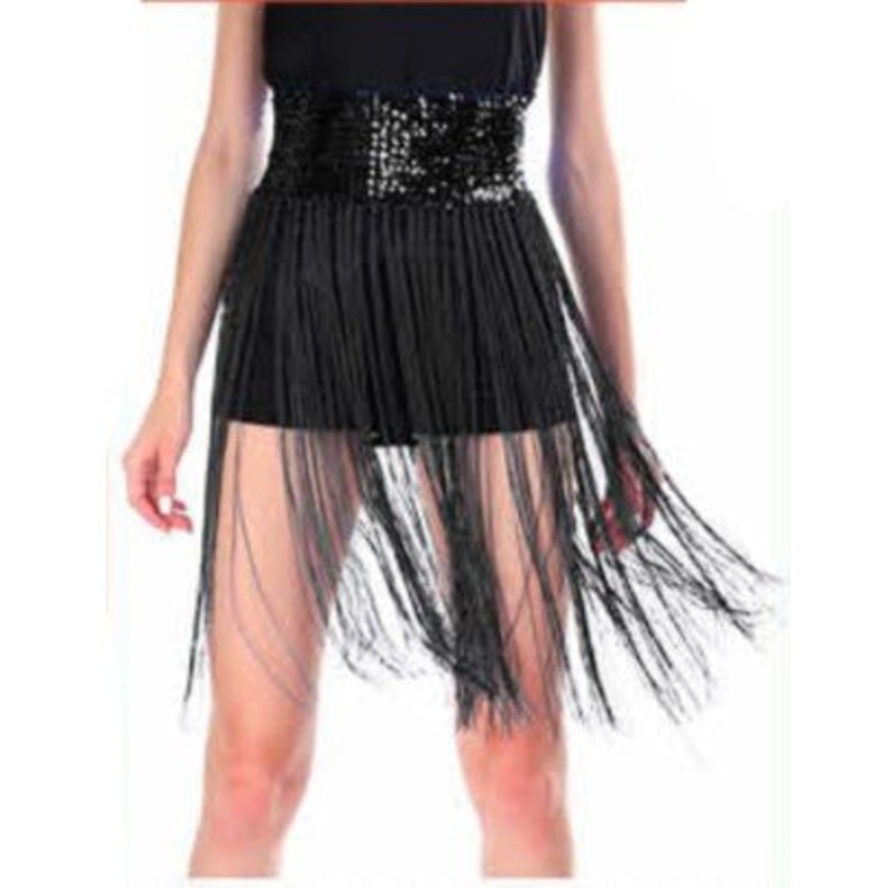 Adult Sequin Belt with Fringe - Black