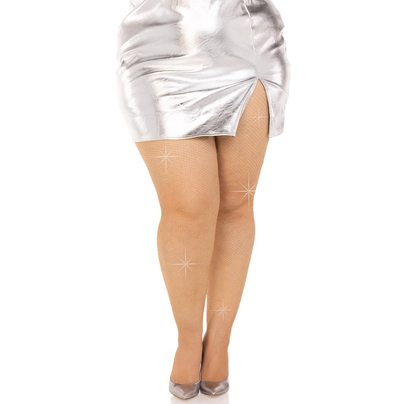 Caramel Fishnet Crystalized Tights | Plus Sized