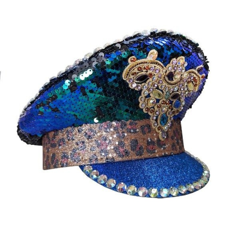 Deluxe Aquamarine Festival Hat with Sequins and Rhinestones