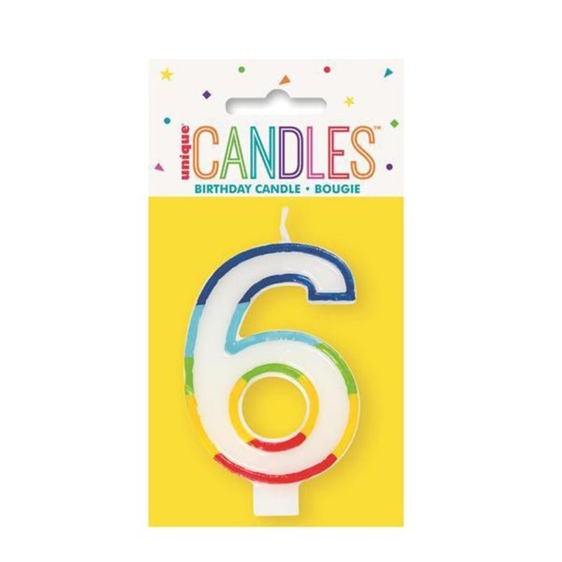 Numeral Candle with Rainbow Border - Number 6
