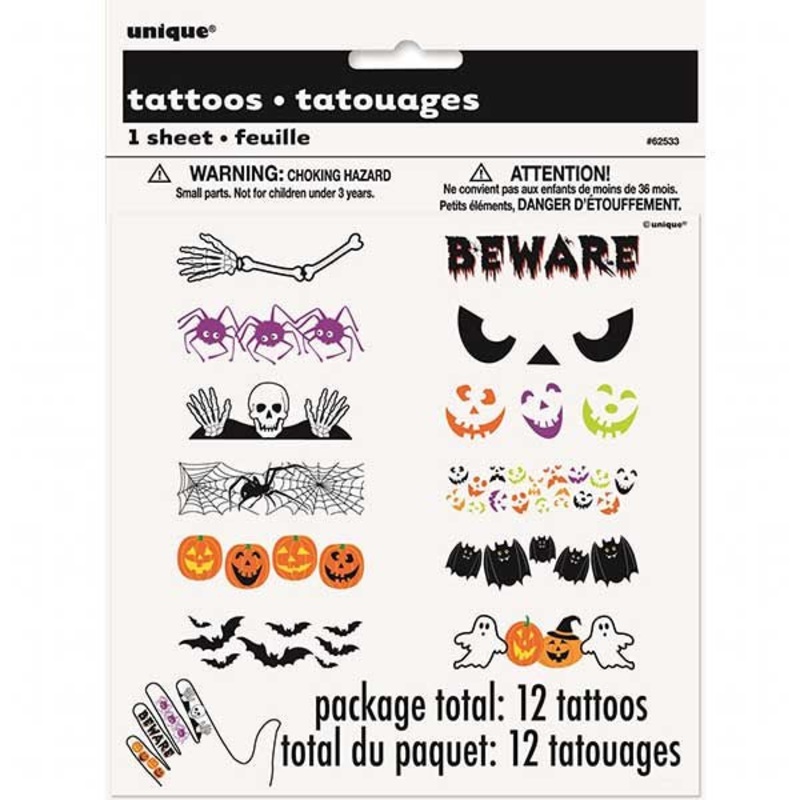 12 Assorted Halloween Finger Temporary Tattoos