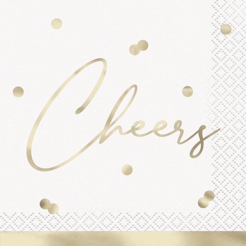 16pk Cheers Gold Foil Beverage Napkins