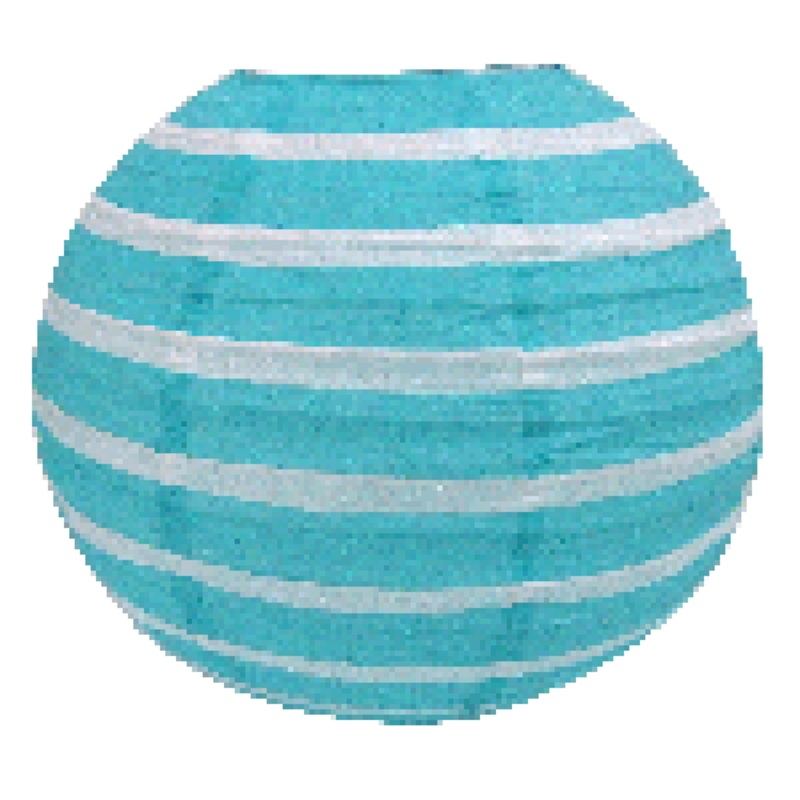 30cm Stripe Paper Lantern - Aqua Blue