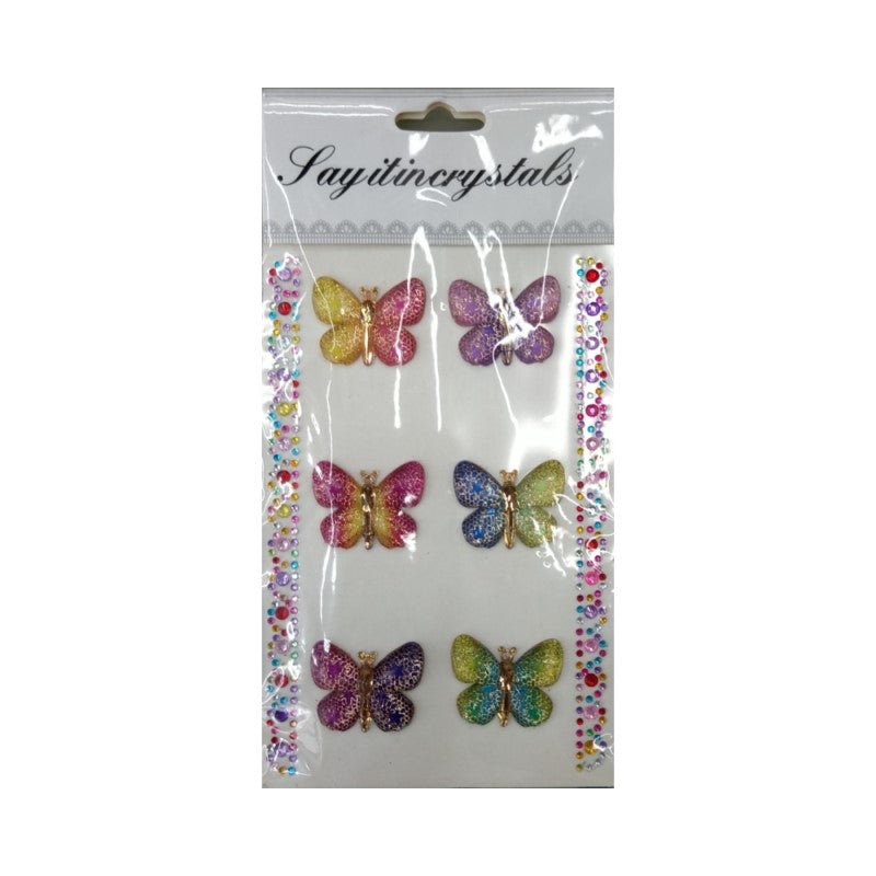 6pk 3cm Glitter Butterfly Stickers