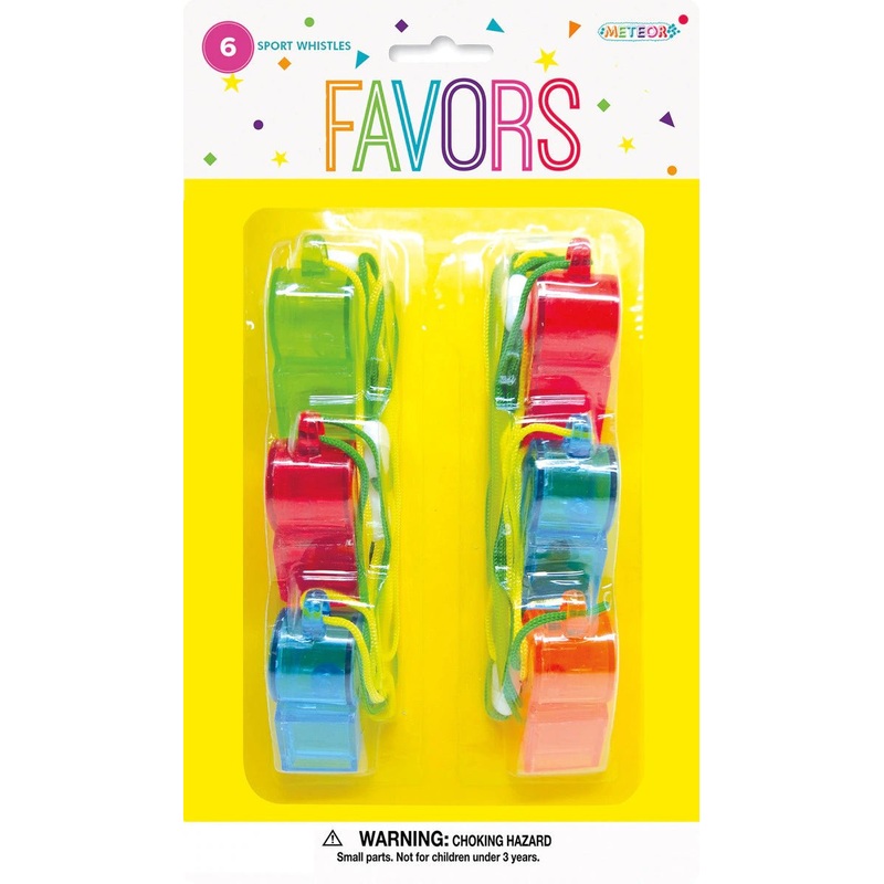 6pk Assorted Colour Sports Whistles
