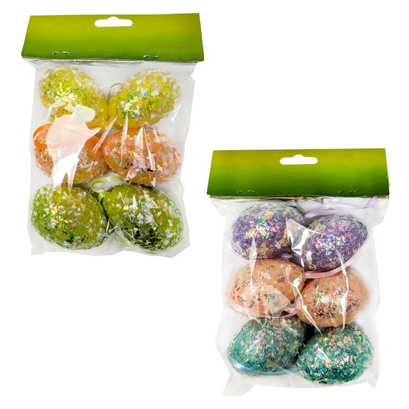 6pk Easter Glitter Foam Eggs with Hanging String