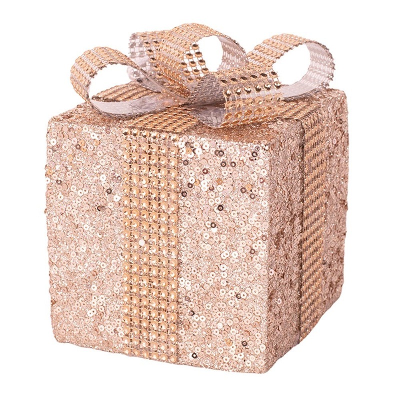 Champagne Sequin Gift Box Tree Ornament