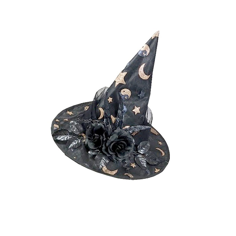 Halloween Deluxe Witch Hat with Flower