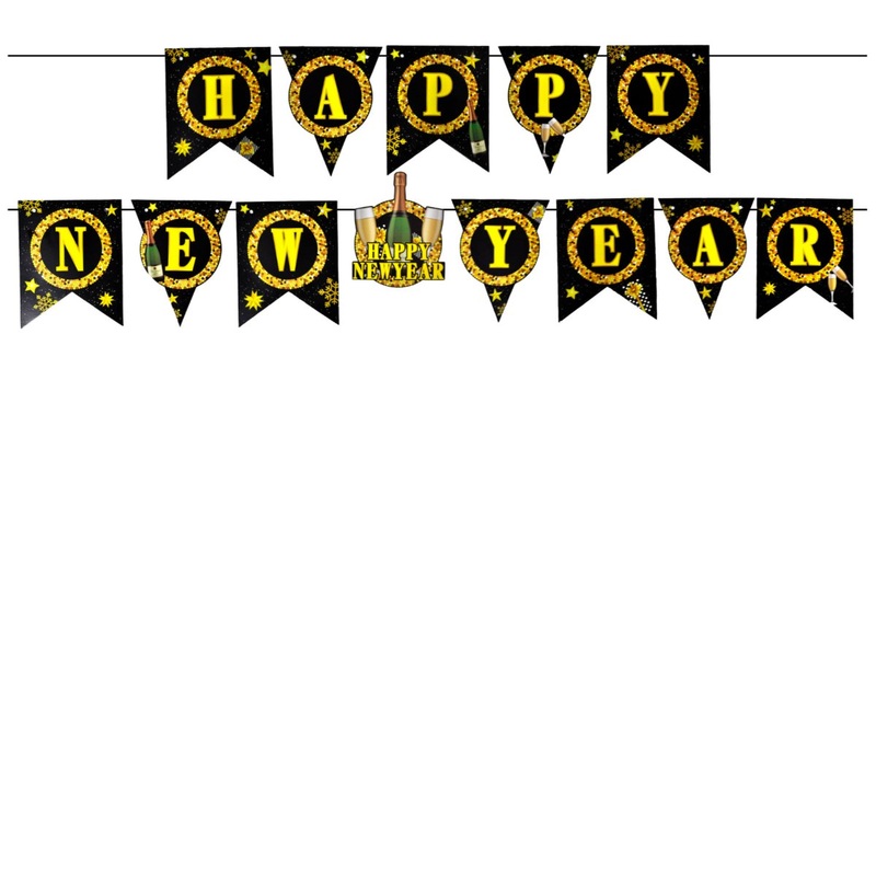Happy New Year Blocked Banner with Champagne Glasses