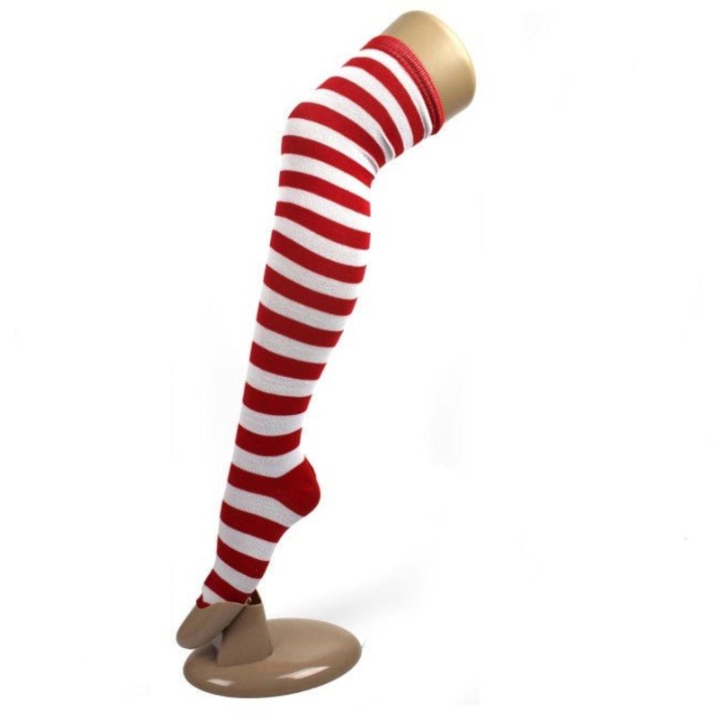 Red & White Stripe Over the Knee Socks