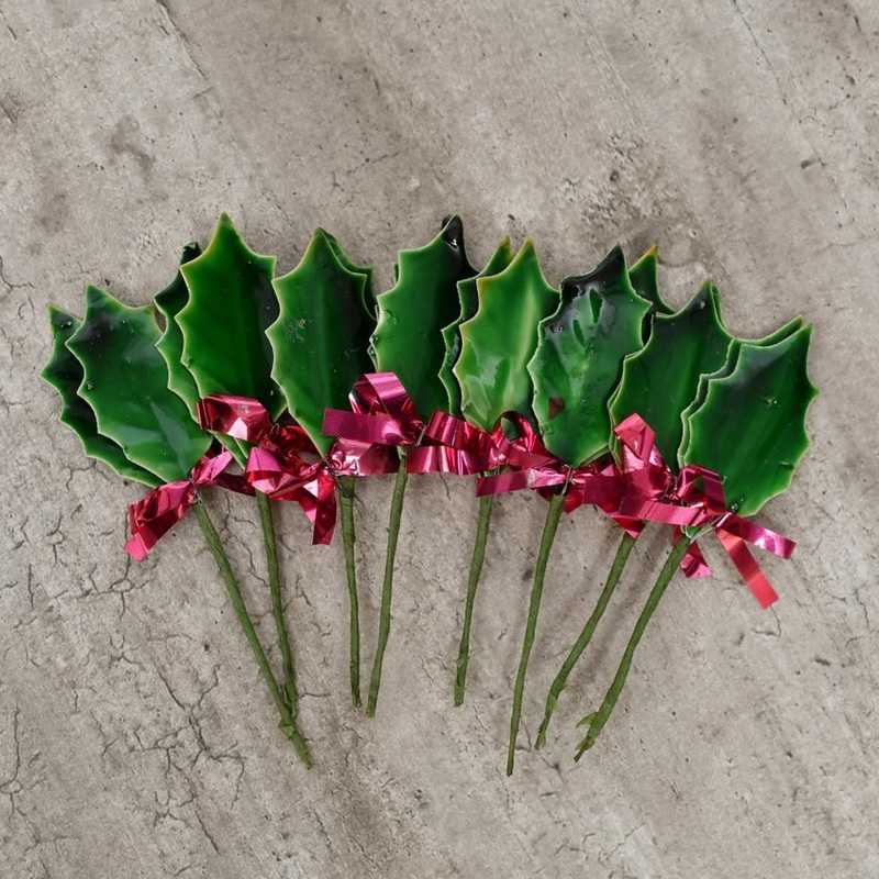 10pk Christmas Holly Leaves Picks
