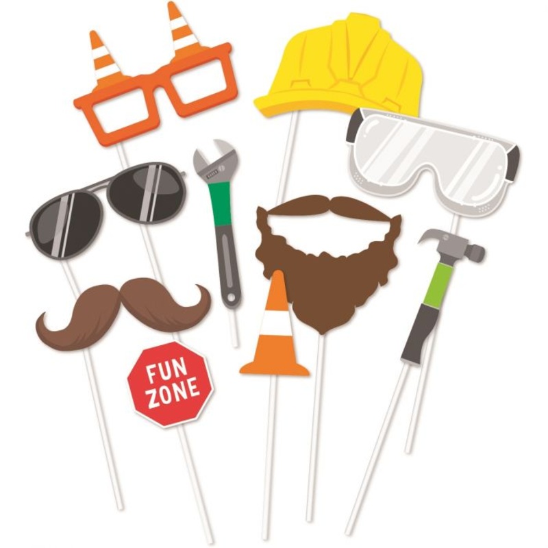 10pk Construction Party Zone Photo Booth Props