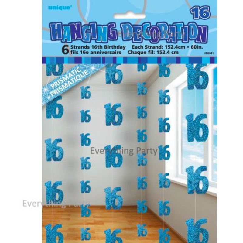 16th Birthday Glitz Hanging Decorations (Blue, Pink, Black)