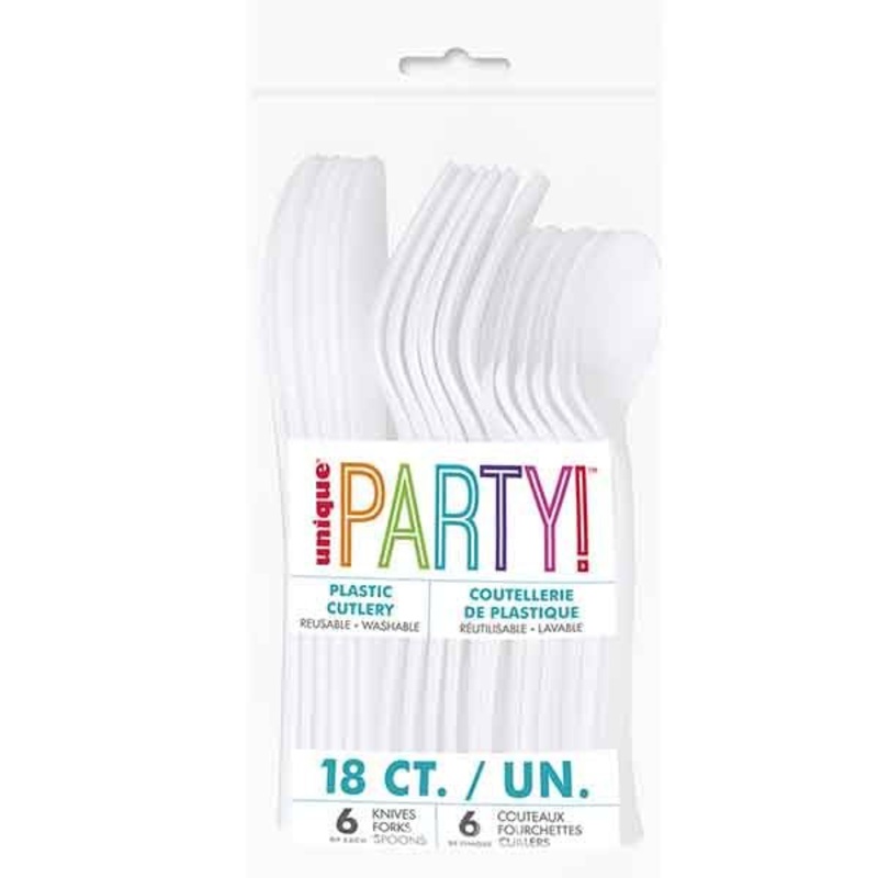 18pk Reusable Plastic Cutlery - White