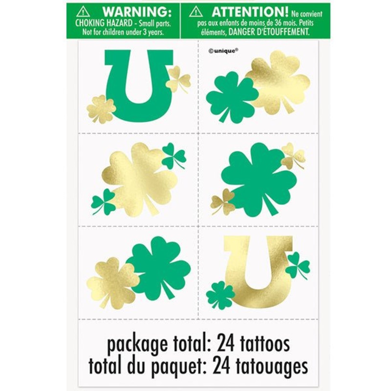 24pk St Patrick's Day Green Chrming Shamrock Temporary Tattoos