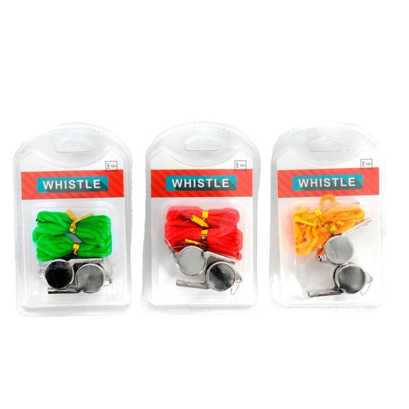 2pk Sports Metal Whistles with Coloured Rope