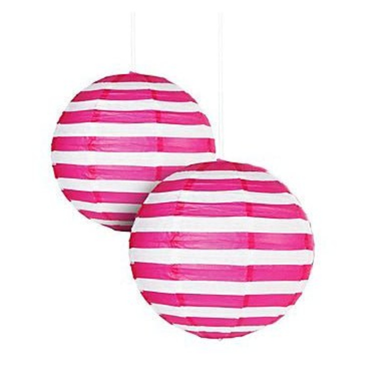 30cm Stripe Paper Lantern - Hot Pink