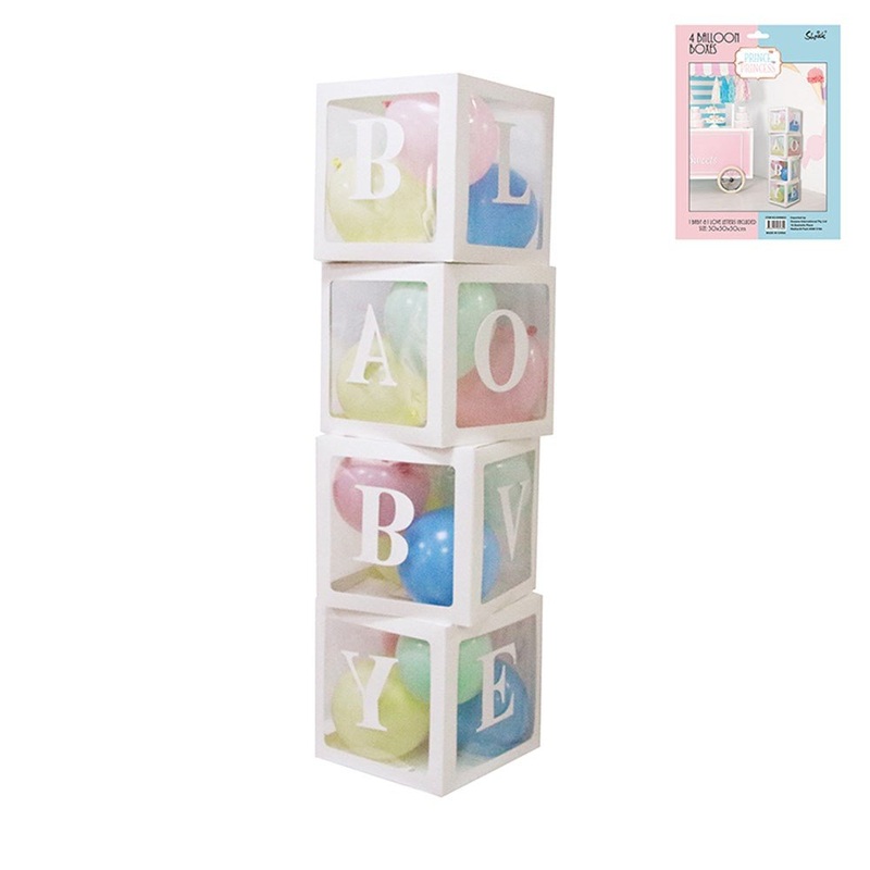 'BABY' White Boxes Transparent Baby Shower Balloon Boxes