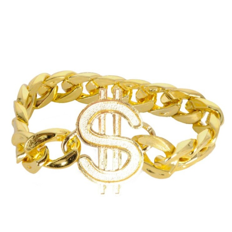 Bling Gold Chain Bracelet with Dollar Sign