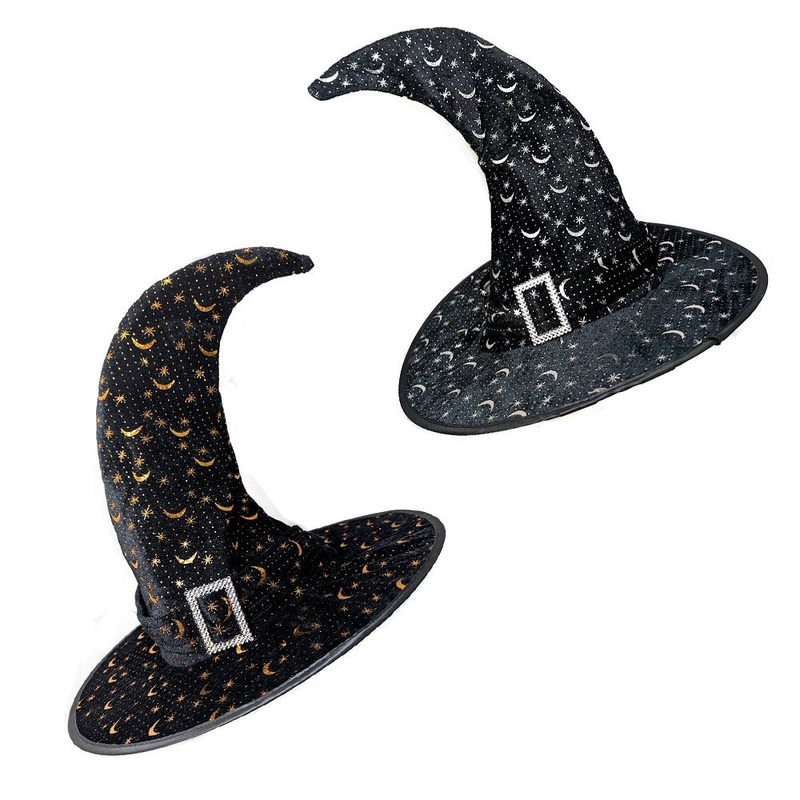 Halloween Black Curved Witch Hat with Stars