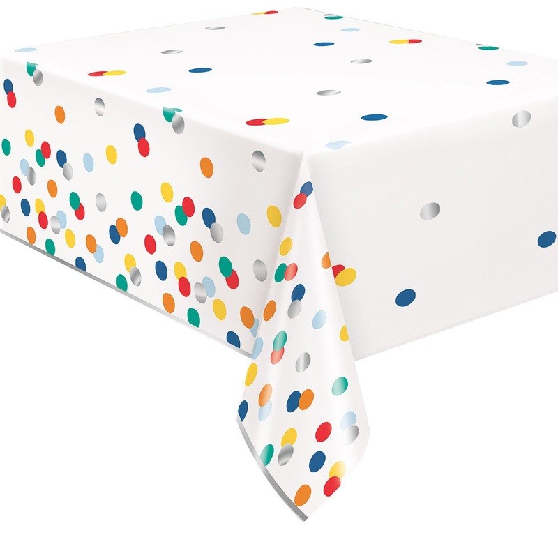 Happy Birthday Multi Colour Dots Plastic Tablecloth