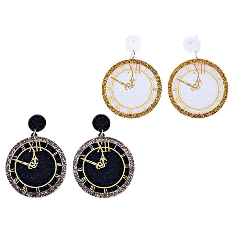 New Year Clock Design Earrings