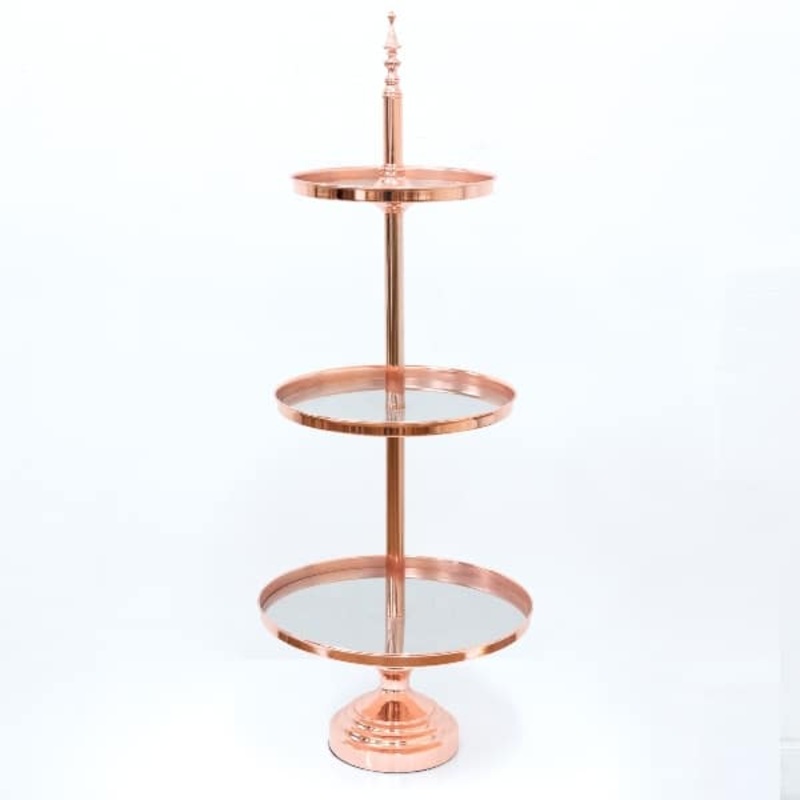 Party Hire - Deluxe Metallic Rose Gold Cup Cake Stand 3 Tier