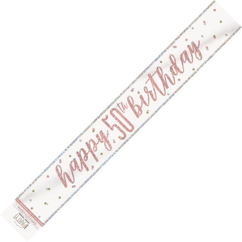 Prismatic Rose Gold Happy 50th Birthday Foil Banner