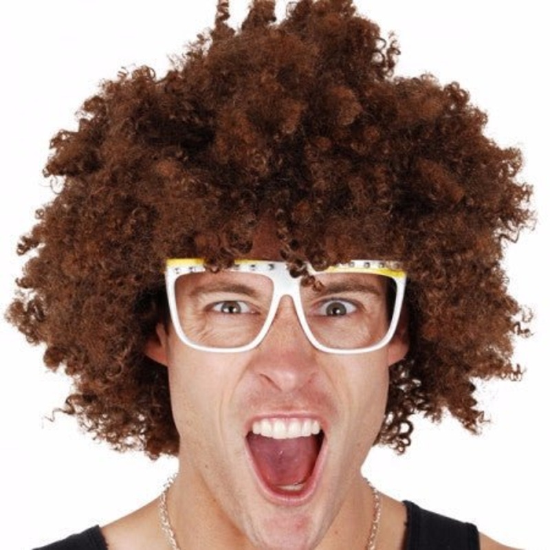Tomfoolery Deluxe Red Fro Curly Brown Wig
