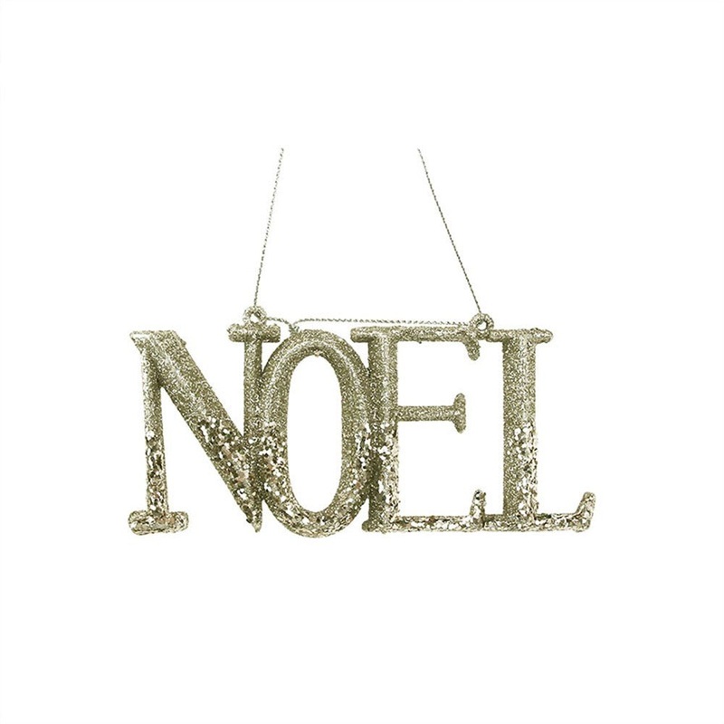 13cm Champagne wih Sage Green Glitter NOEL Sign