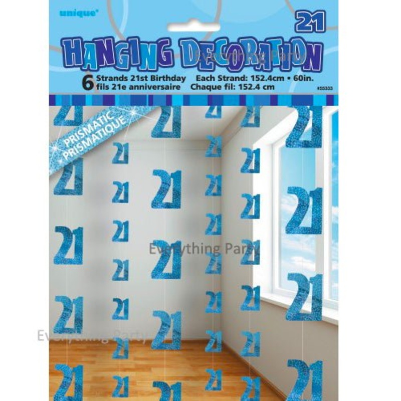 21st Birthday Glitz Hanging Decorations (Blue, Pink, Black)