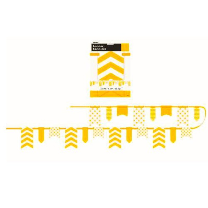 3.3m Dots, Stripes & Chevron Paper Pennant Banner - Yellow