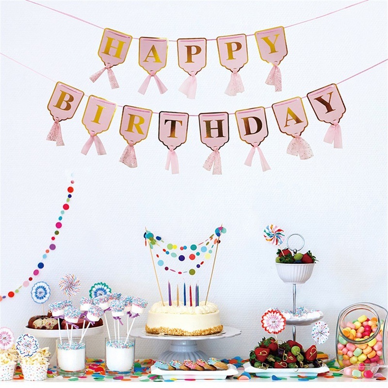 3m Pink and Gold Print Happy Birthday Banner with Tassel