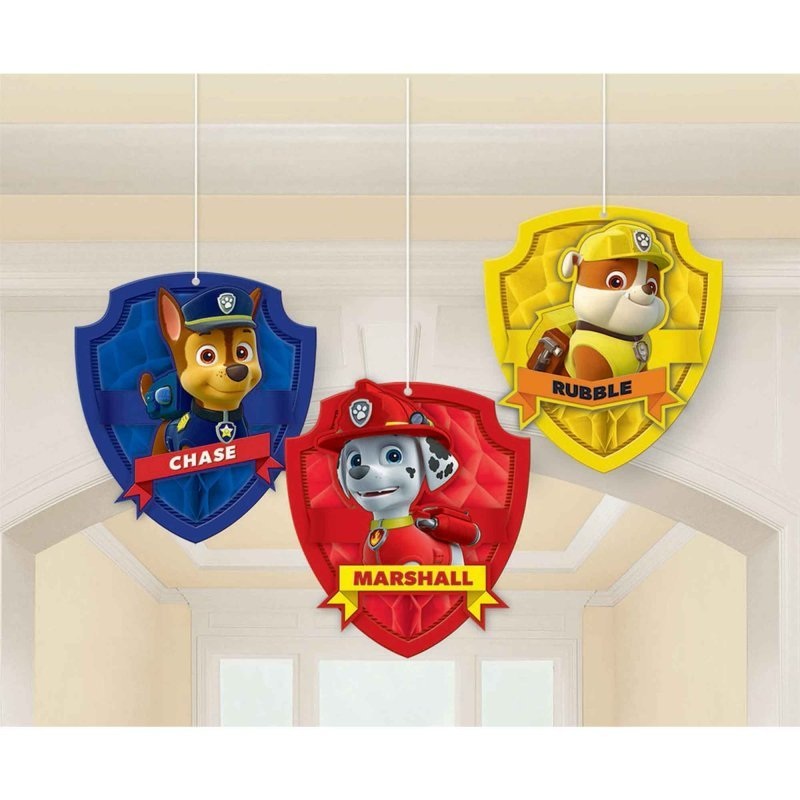 3pk Paw Patrol Honeycomb Hanging Decorations