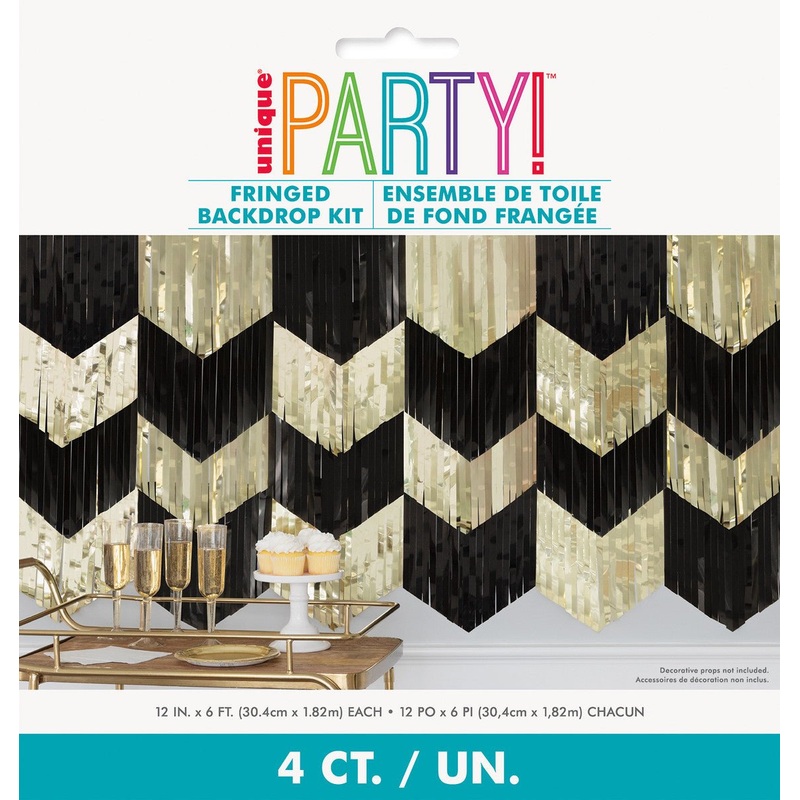 4pk Gold & Black Scallop Foil Fringed Backdrop Kit