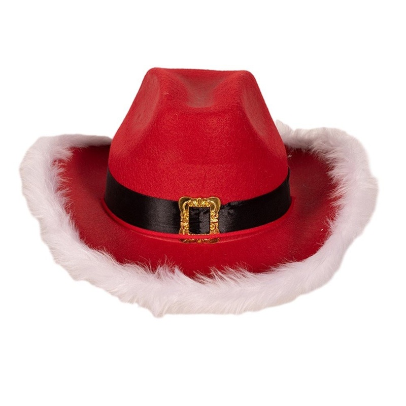 Christmas Red Cowboy Hat with Fluffy