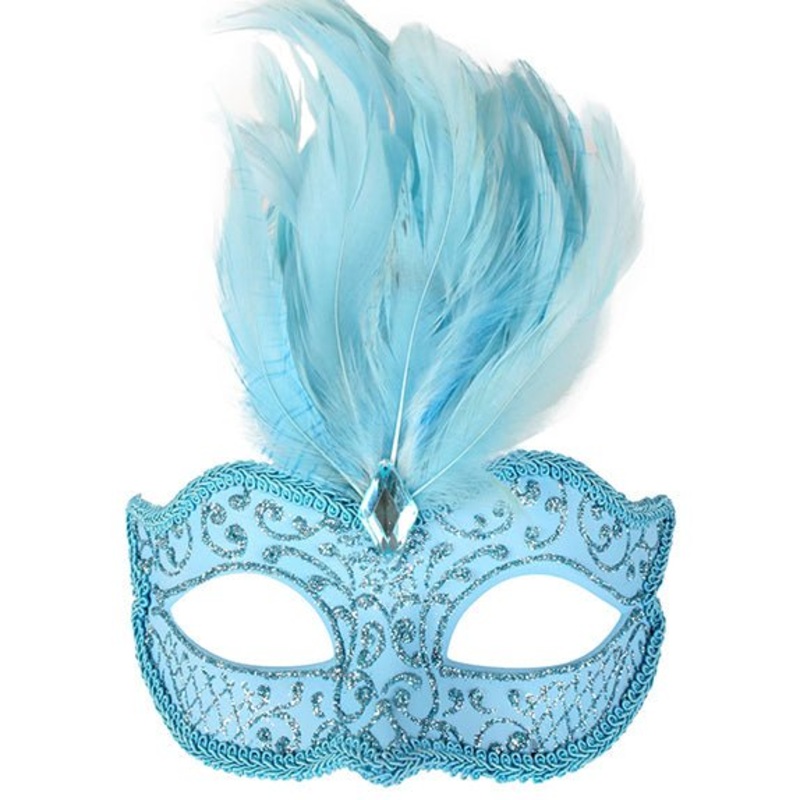 Daniella Pale Blue Masquerade Eye Mask with Feather