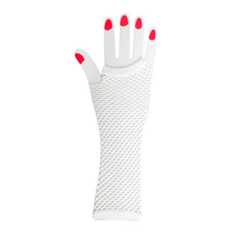 Fishnet Fingerless Long Gloves - White