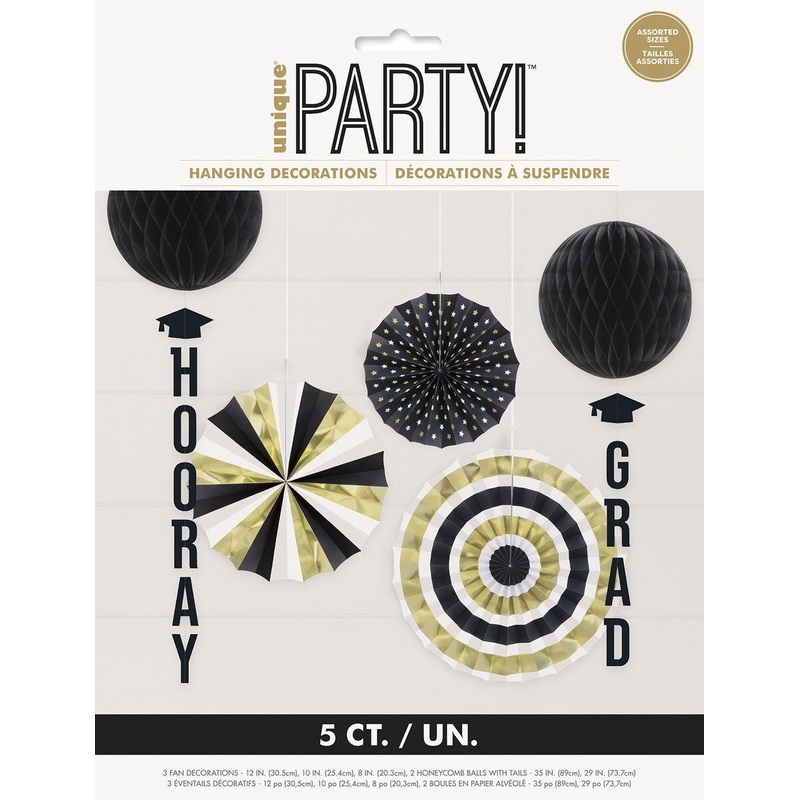 Graduation Hanging Decorations  Black, White & Gold