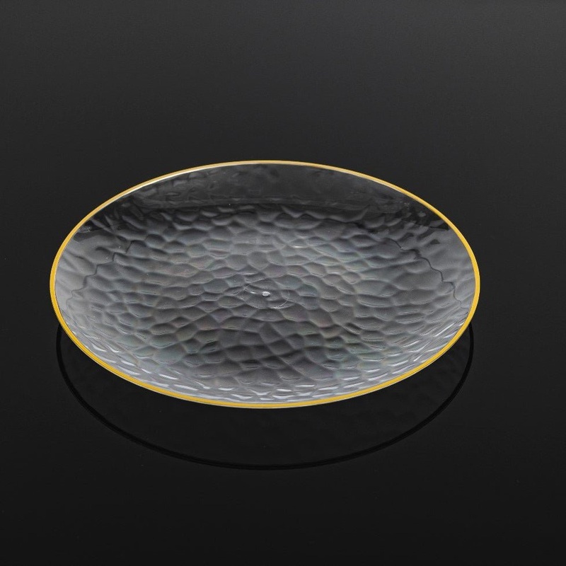 Heavy Duty Clear Dimple Plate with Gold Rim