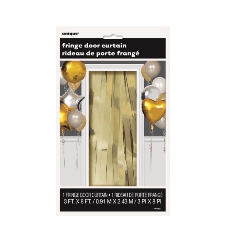 Metallic Fringe Door Shimmer Curtain - Gold